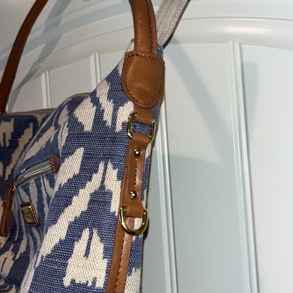 𝅺tommy Hilfiger blue linen-like shoulder bag coastal nautical western boho - Picture 14 of 16